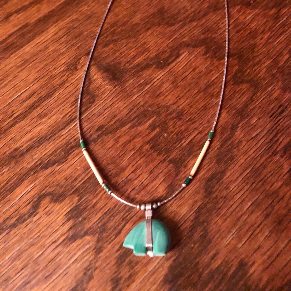 Liquid Sterling necklace with Malacite Zuni fetish